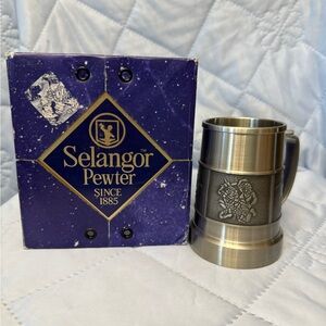 Vintage Selangor Pewter mug with embossed warrior figures. New In Box